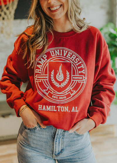 Customer wearing a 18000 Gildan Crewneck Sweatshirt