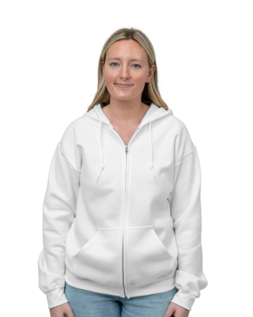 Model wearing a 18600 Gildan Heavy Blend Full Zip Hood