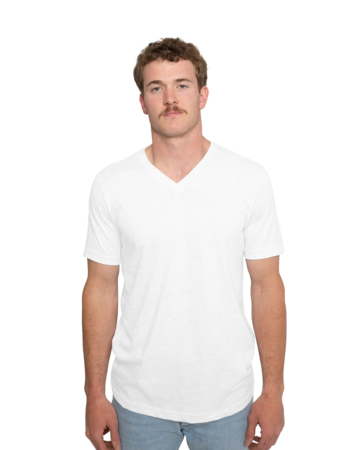Model wearing a 3005 Bella + Canvas Unisex Jersey Short-Sleeve V-Neck T-Shirt