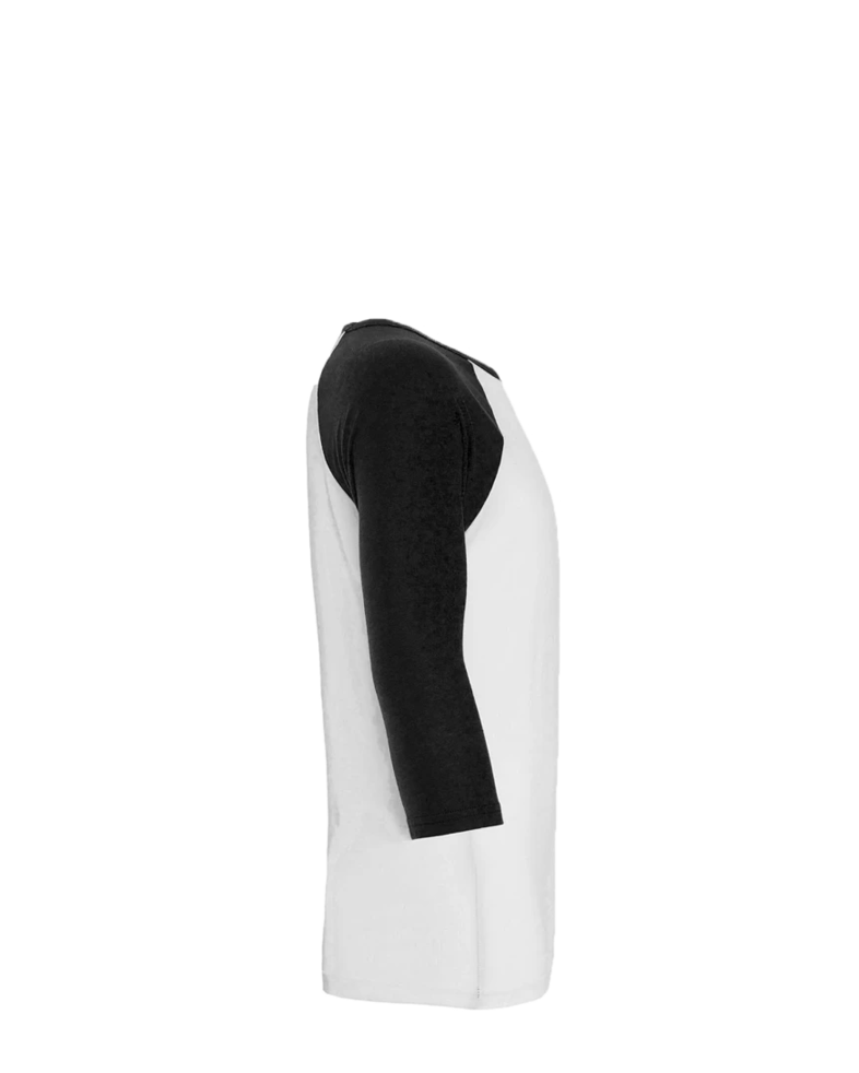 Image of a model wearing a 3200 Bella + Canvas Unisex Three-Quarter Sleeve Baseball T-Shirt