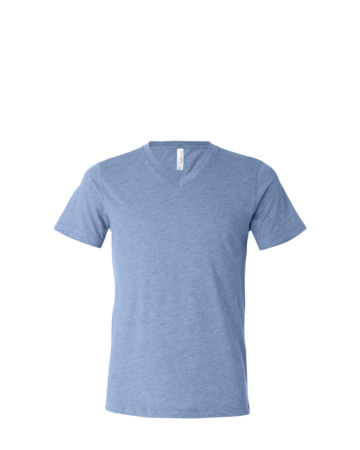 Model wearing a 3415C Bella + Canvas Unisex Tri-Blend Short-Sleeve V-Neck T-Shirt