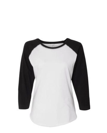 Model wearing a 3530 LAT Women's Baseball Fine Jersey Tee