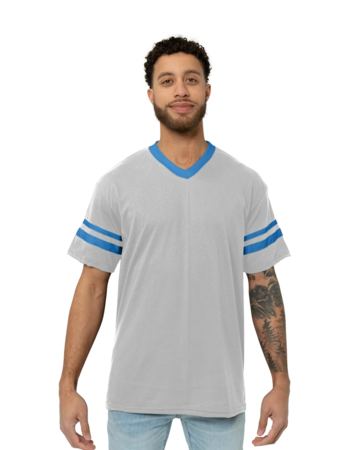 Model wearing a 360 Augusta Double Sleeve Stripe Jersey