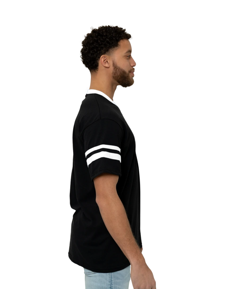 Image of a model wearing a 360 Augusta Double Sleeve Stripe Jersey