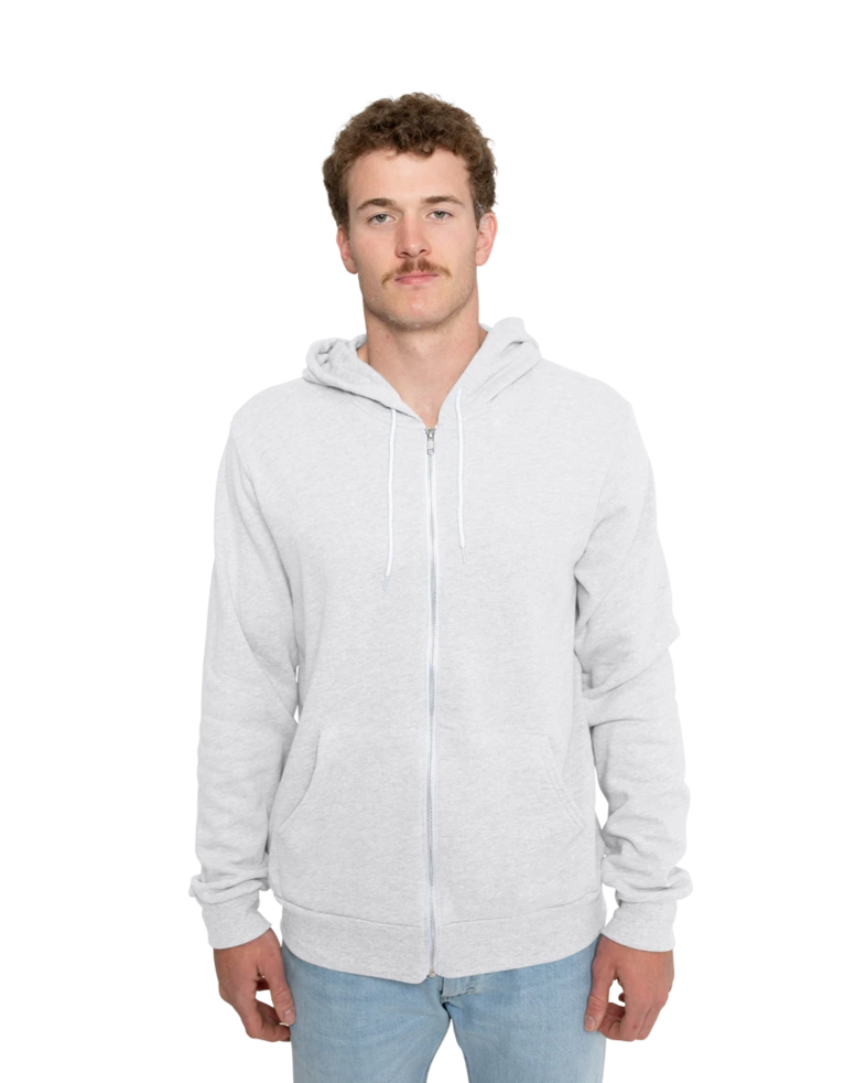Image of a model wearing a 3739 Bella + Canvas Unisex Sponge Fleece Full-Zip Hoodie