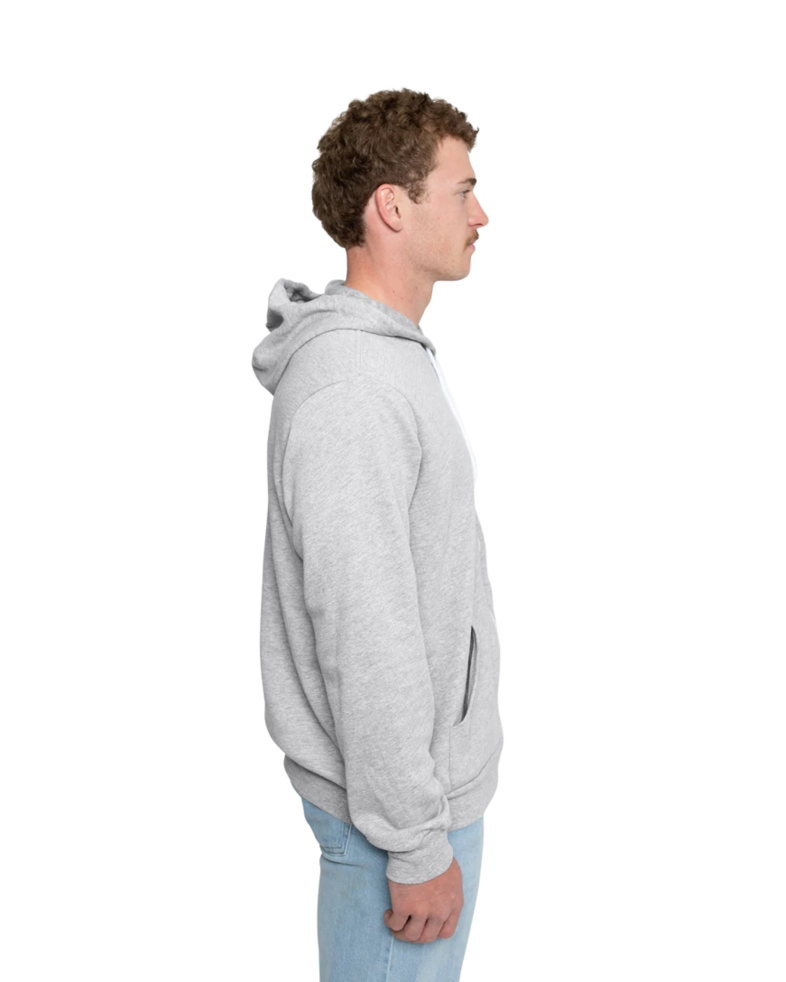Image of a model wearing a 3739 Bella + Canvas Unisex Sponge Fleece Full-Zip Hoodie