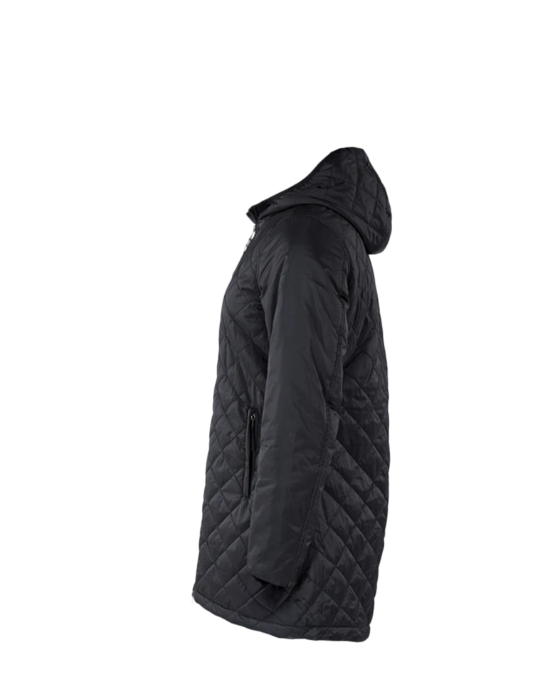 Image of a model wearing a 5245 Charles River Women's Lithium Quilted Hooded Parka
