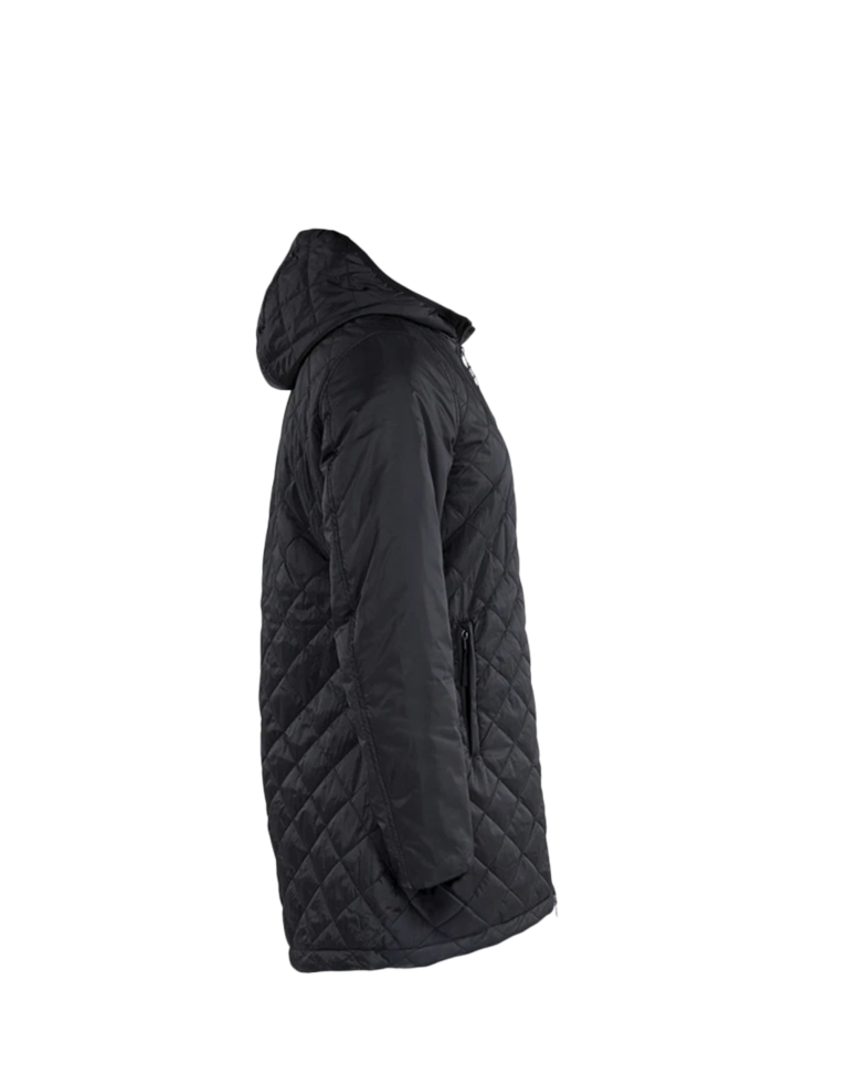 Image of a model wearing a 5245 Charles River Women's Lithium Quilted Hooded Parka