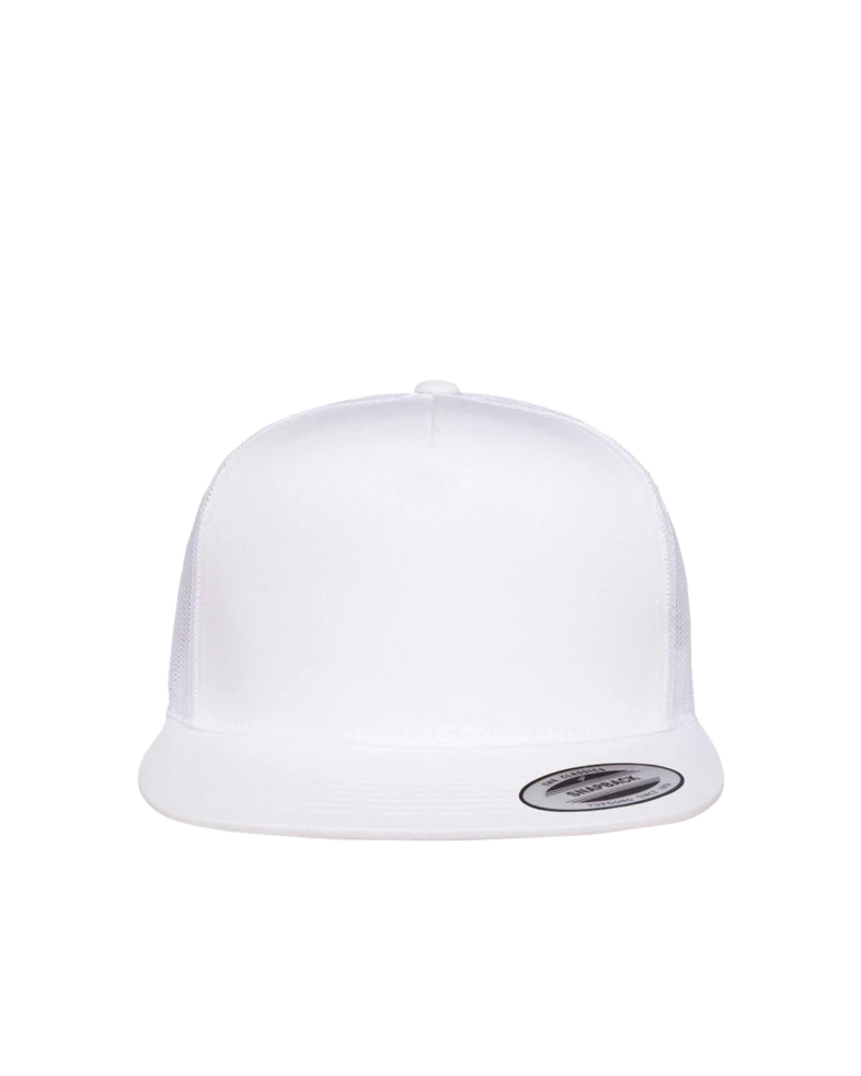 Image of a model wearing a 6006 YP Classics Five-Panel Classic Trucker Cap
