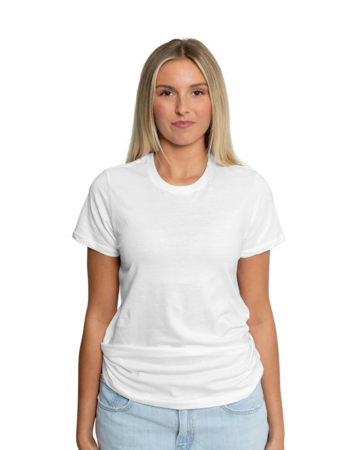 Model wearing a 64000L Gildan Ladies' SoftStyle Tee