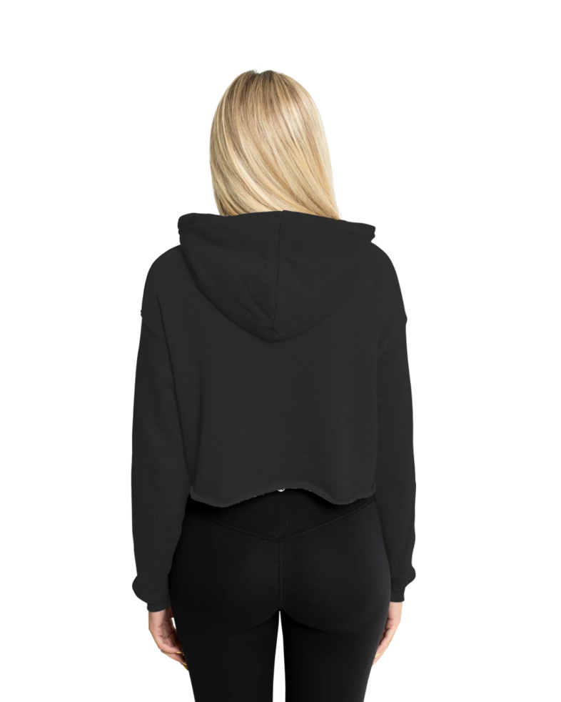 Image of a model wearing a 7502 Bella + Canvas Women's Cropped Fleece Hoodie