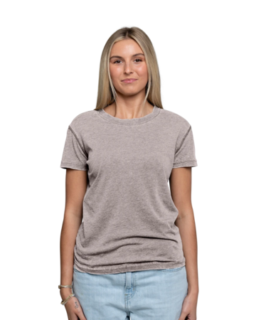 Model wearing a 8116 J. America Women’s Zen Jersey T-Shirt
