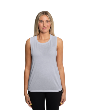 Model wearing a 8803 Bella + Canvas Women's Flowy Muscle Tank