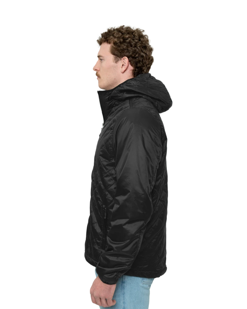 Image of a model wearing a 9245 Charles River Men's Lithium Quilted Hooded Jacket