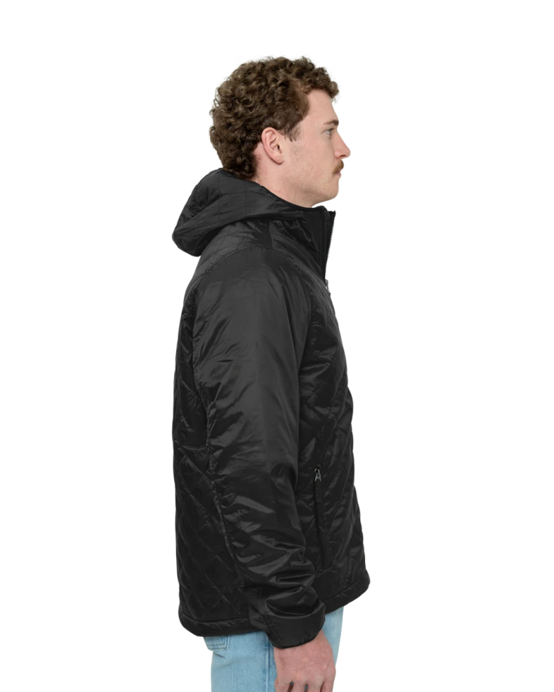 Image of a model wearing a 9245 Charles River Men's Lithium Quilted Hooded Jacket