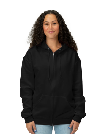 Model wearing a 993M Jerzees Full Zip Hood