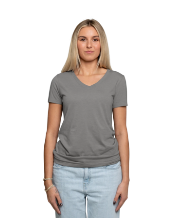 Model wearing a AL2018 Allmade® Women’s Tri-Blend V-Neck Tee