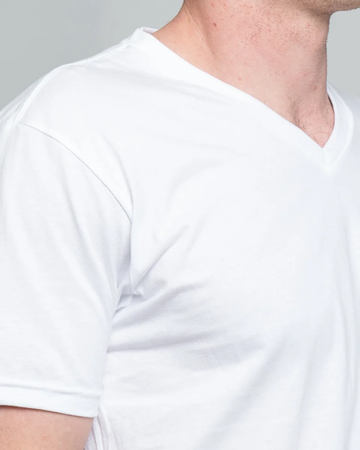 Closeup of a Next Level 3200 Premium Short Sleeve V-Neck T-shirt