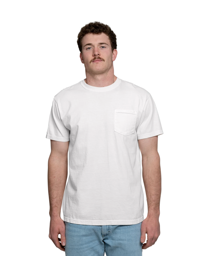 Image of a model wearing a CC6030 Comfort Colors Short Sleeve Pocket Tee - Pigment Dyed