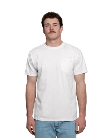 Model wearing a CC6030 Comfort Colors Short Sleeve Pocket Tee - Pigment Dyed