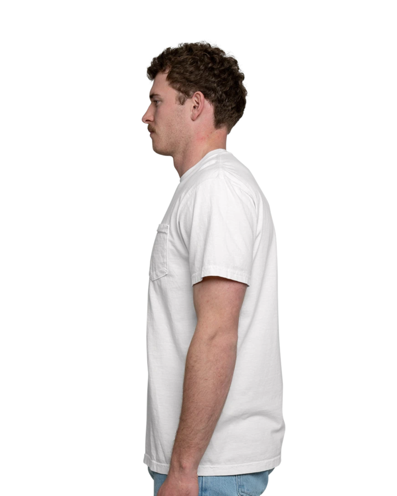 Image of a model wearing a CC6030 Comfort Colors Short Sleeve Pocket Tee - Pigment Dyed