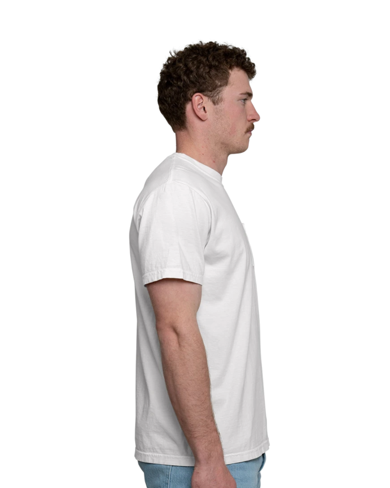 Image of a model wearing a CC6030 Comfort Colors Short Sleeve Pocket Tee - Pigment Dyed