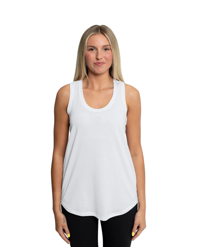 Image of a model wearing a DM138L District Ladies Perfect Tri-Blend Racerback Tank