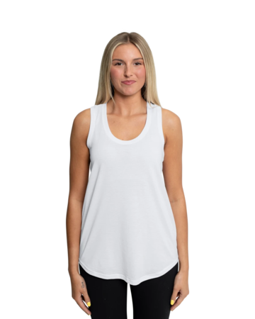 Model wearing a DM138L District Ladies Perfect Tri-Blend Racerback Tank