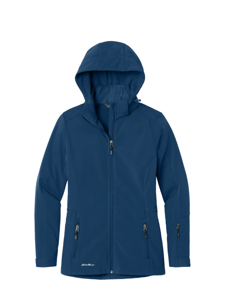 Image of a model wearing a EB537 Eddie Bauer Ladies Hooded Soft Shell Parka