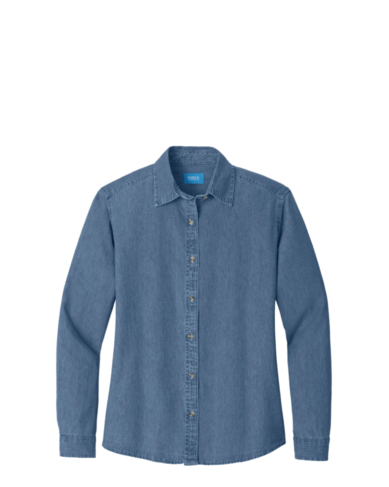 Image of a model wearing a LSP10 Port & Company Ladies Long Sleeve Value Denim