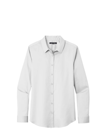 Model wearing a LW808 Port Authority Ladies Long Sleeve SuperPro React Twill Shirt