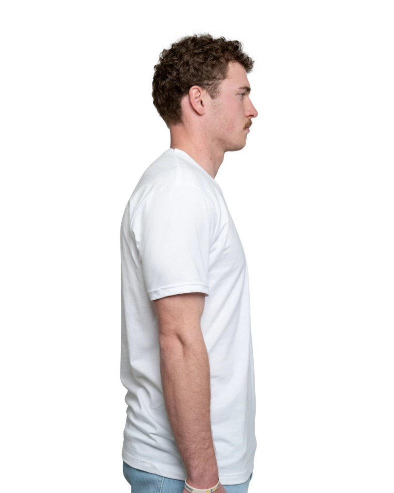 Image of a model wearing a Next Level 3200 Premium Short Sleeve V-Neck T-shirt