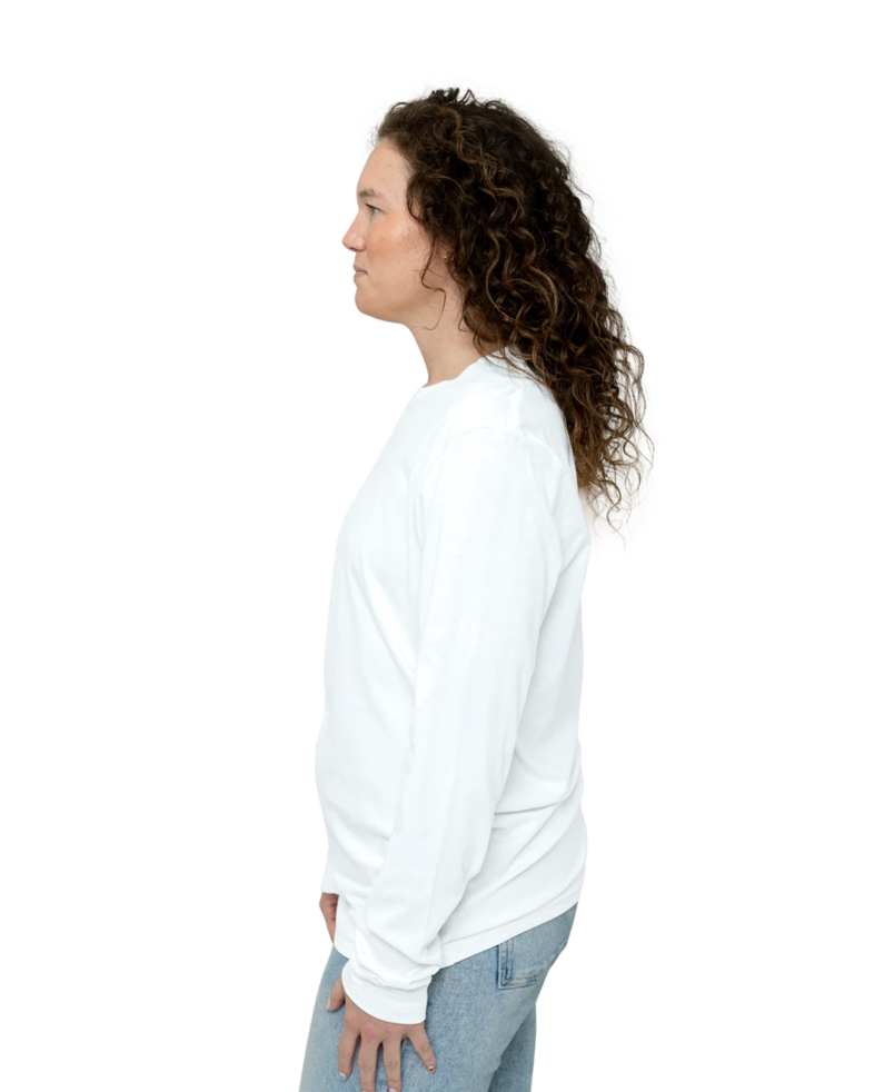 Image of a model wearing a NL3601 Next Level Premium Fitted Long Sleeve Crew Tee