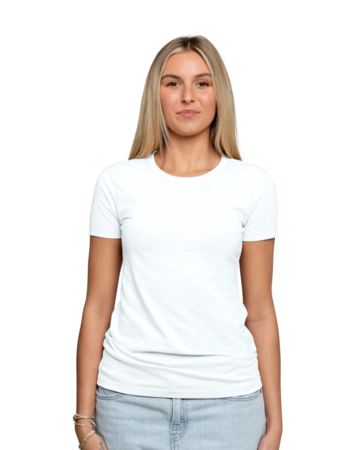 Model wearing a NL6610 Next Level Ladies' CVC Tee