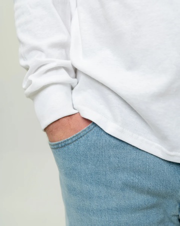 Closeup of a PC54LS Port & Company Long Sleeve Core Cotton Tee