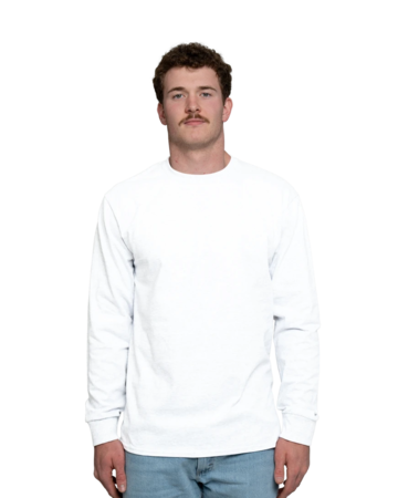 Model wearing a PC61LS Port & Company Long Sleeve