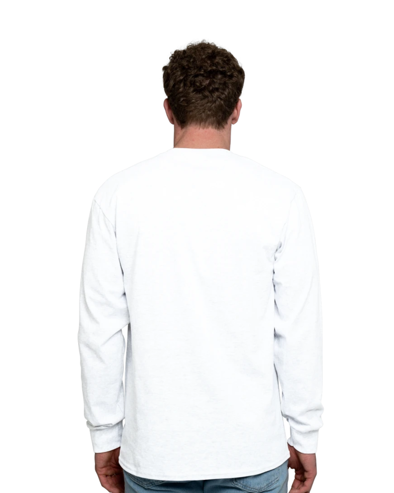 Image of a model wearing a PC61LSP Port & Company Long Sleeve Pocket Tee