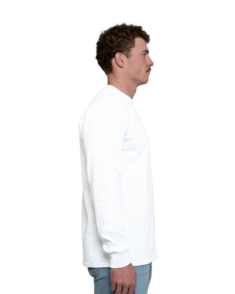 Image of a model wearing a PC61LSP Port & Company Long Sleeve Pocket Tee