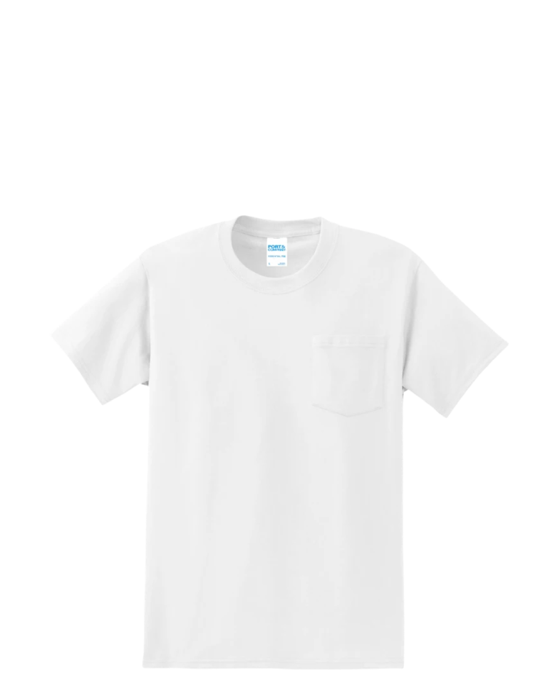 Image of a model wearing a PC61P Port & Company Essential Tee with Pocket
