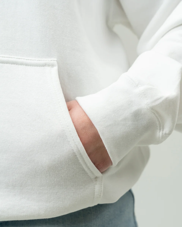 Closeup of a PC90H Port & Company Essential Fleece Pullover Hooded Sweatshirt