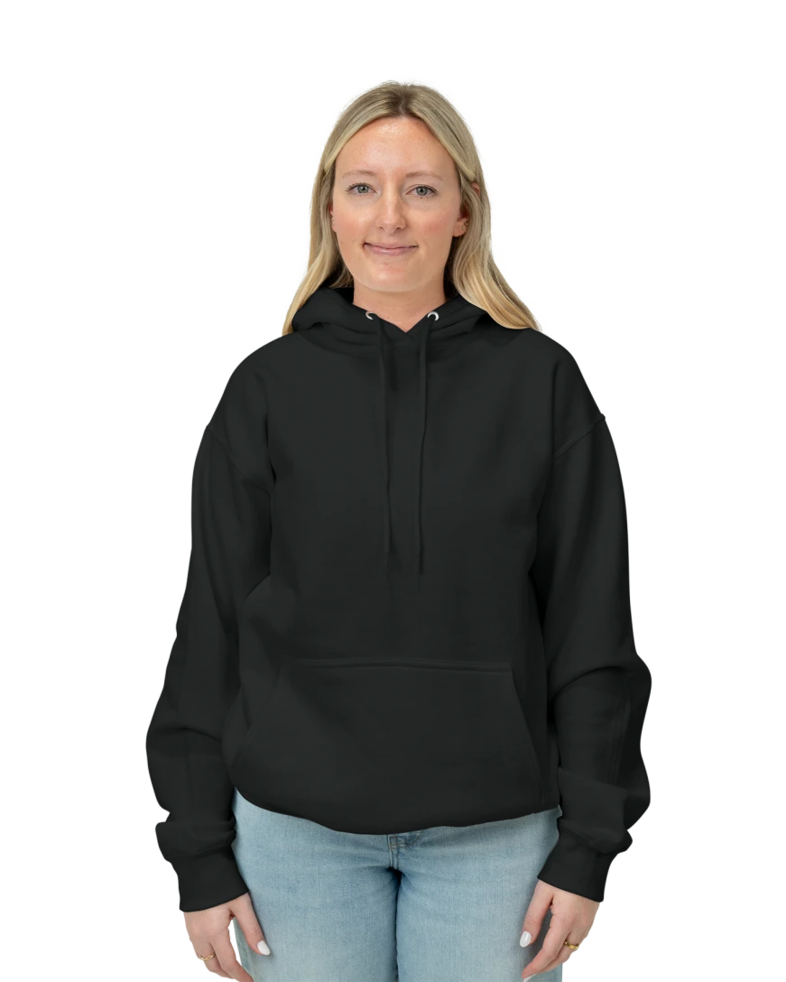 Image of a model wearing a PC90H Port & Company Essential Fleece Pullover Hooded Sweatshirt