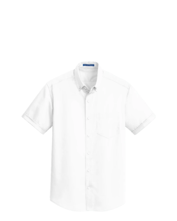 Model wearing a S664 Port Authority Short Sleeve SuperPro Twill Shirt