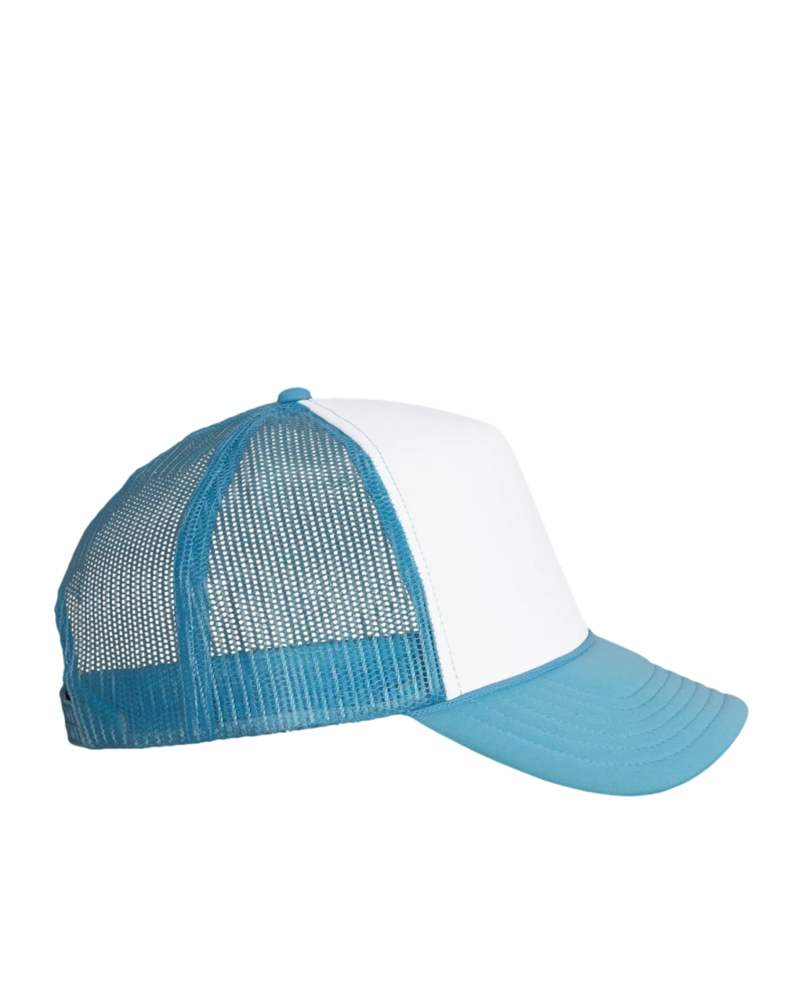 Image of a model wearing a VC700 Valucap Foam Mesh-Back Trucker Cap